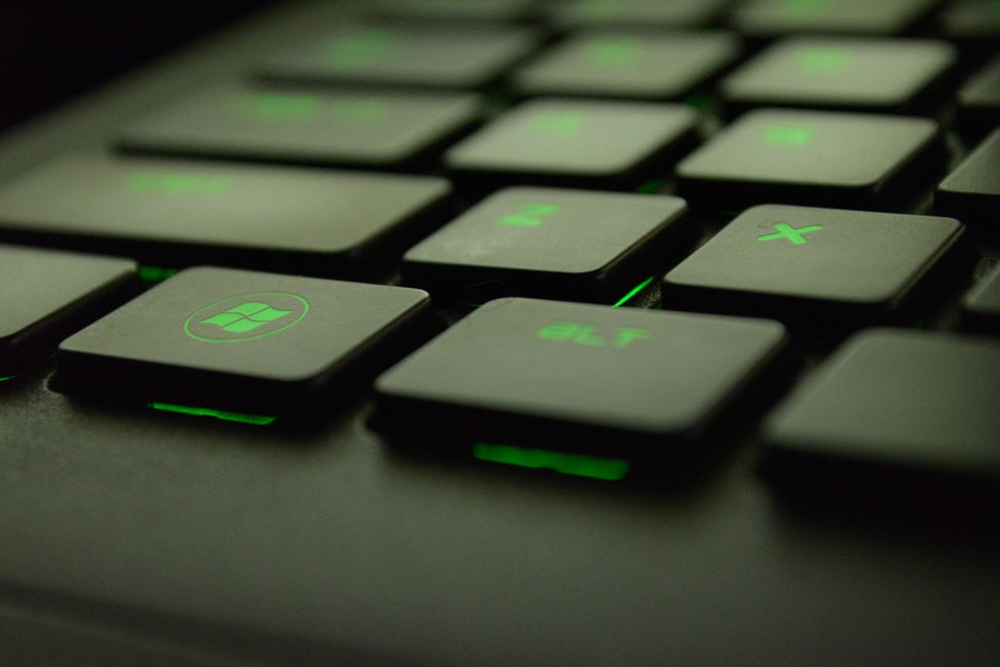 Green LED Keyboard with Windows Key In Focus