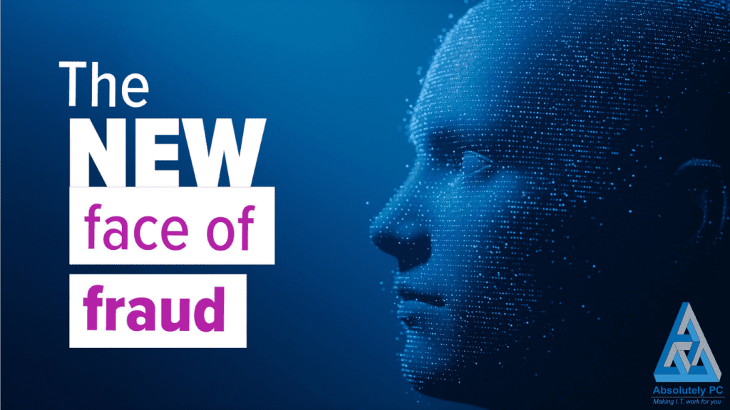 Graphic highlighting the rise of modern digital fraud with bold text on a blue background.