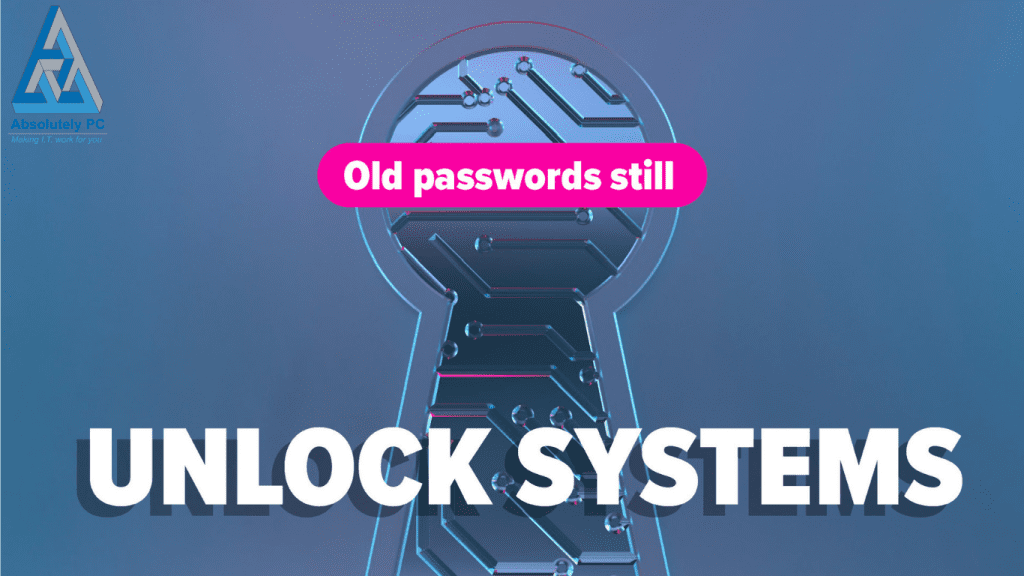 Digital keyhole graphic showing how old passwords can still unlock sensitive systems without MFA.