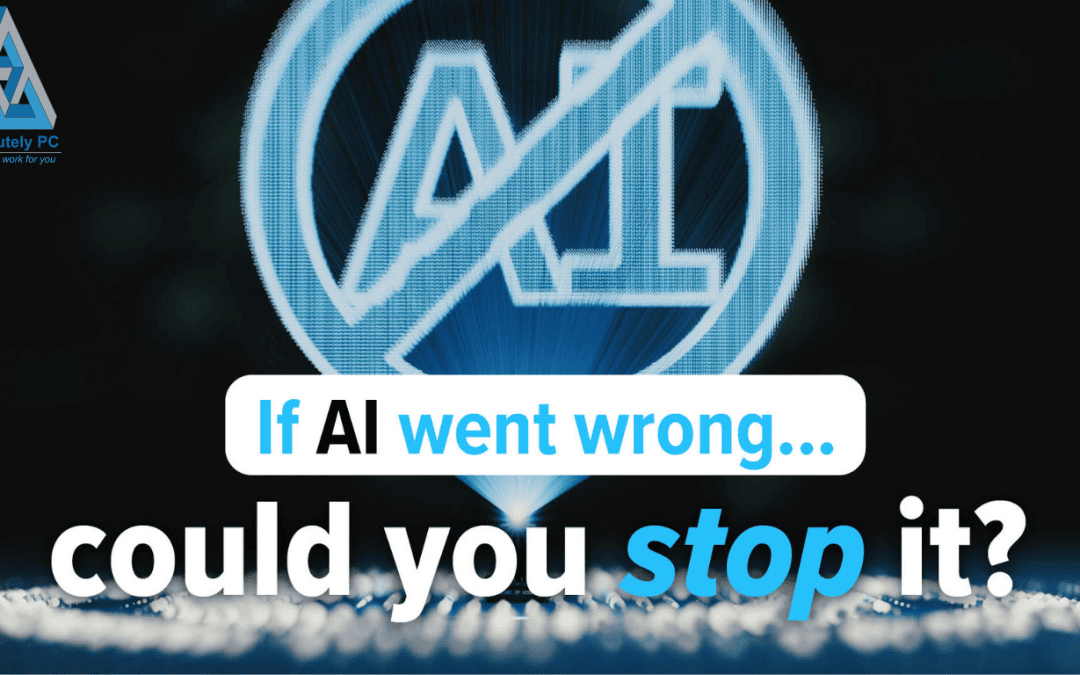 An illustration depicting an emergency stop concept for artificial intelligence in a business setting, representing AI governance, risk control and compliance readiness for professional firms.